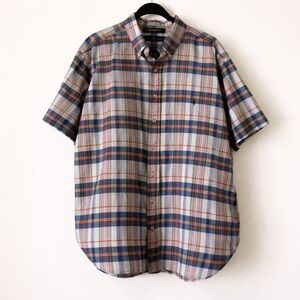 Ralph Lauren 2XB Bleeding Madras Plaid Shirt Y2K Button Down Polo Short Sleeve